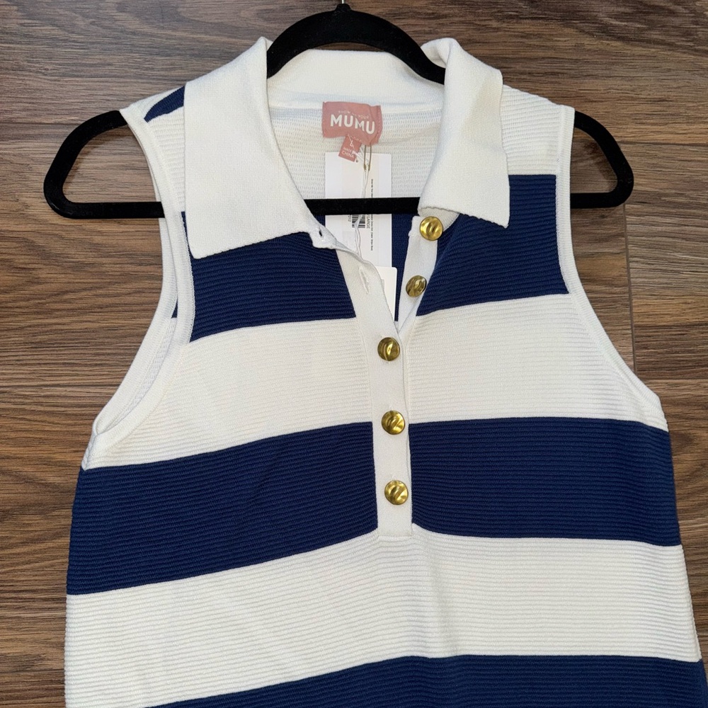 Show Me Your MuMu Zoe Button Sweater Dress Sailor Blue Stripe Knit - Picture 8 of 9